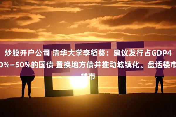 炒股开户公司 清华大学李稻葵：建议发行占GDP40%—50%的国债 置换地方债并推动城镇化、盘活楼市