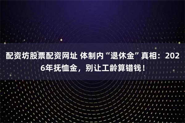 配资坊股票配资网址 体制内“退休金”真相：2026年抚恤金，别让工龄算错钱！